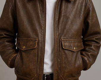 Men&#39;s Jacket Handmade Distressed Brown Leather / Handmade Distressed Black Cowhide Leather Jackets Vintage A2 Style  Streetwear Winter Coat