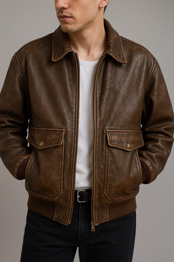 Handmade Distressed Cowhide Leather Jacket: Vintage A2 Style - Etsy