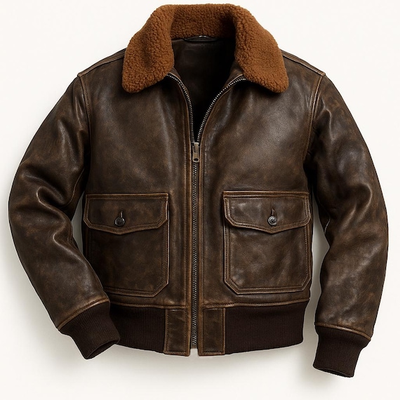Handmade 40s Military Leather Jacket: Distressed Brown Cowhide