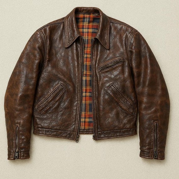 1930s Vintage A2 Leather Jacket: Distressed Brown Cowhide, Check