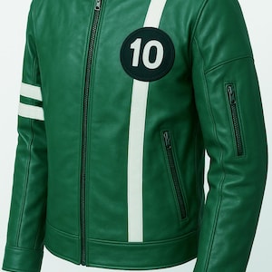 Veste en cuir gaufré super-héros B T, costume de cosplay fait main, manteau de motard d'halloween en similicuir vert
