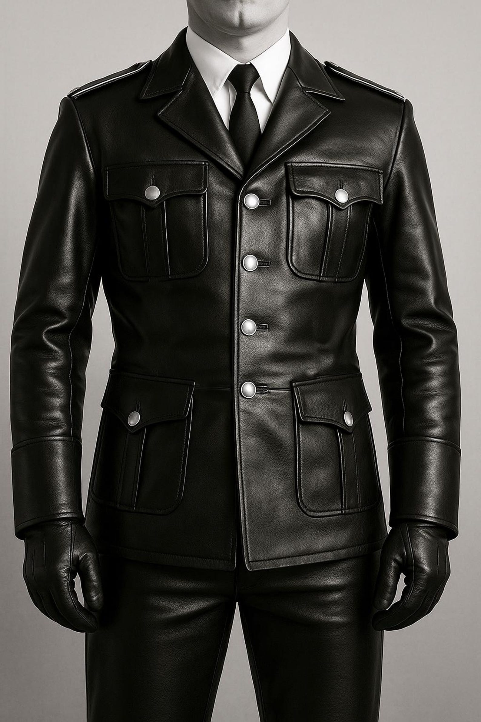 Men's Military Coat RAF Style Genuine Cowhide Leather Button Closure ...