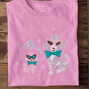Vintage Style Pink Poodle 1950s Spaghetti Poodles T-Shirt MCM Rockabilly Pinup Girl