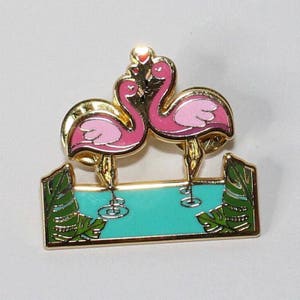 Mid-Century Flamingo Tiki Love Enamel Pin Gold Rockabilly Pinup 1950s 1960s MCM Kitsch