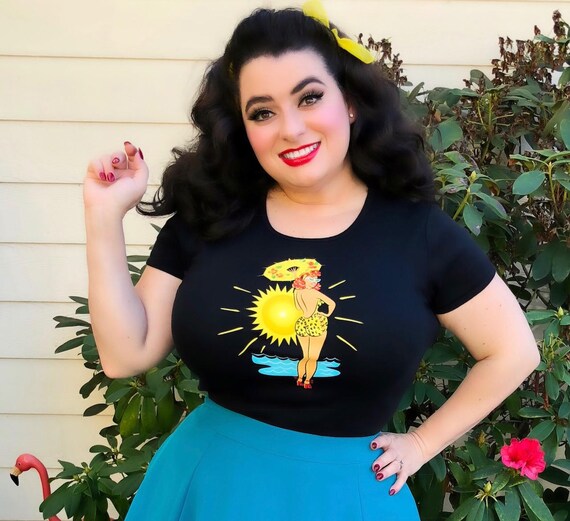 Pinup 1950s Beach Ladies Black T Shirt Pinupgirl Vintage Etsy