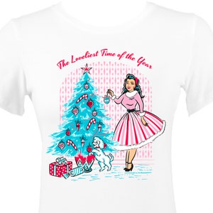 Kitschmas Rocking Around the Turquoise Blue Christmas Tree Holiday Pinup T-Shirt 1950s Retro MCM