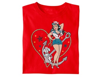 Vintage Style Pinup Nautical Navy 1940s 1950s T-Shirt