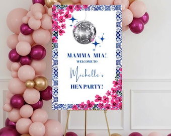 Mamma Mia Bachelorette Welcome Sign Hen Party Disco Welcome Hen Party Sign Bridal Shower Welcome Sign Template Editable Canva