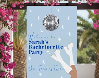 Mamma Mia Bachelorette Welcome Sign Hen Party Disco Welcome Hen Party Sign Bridal Shower Welcome Sign Template Editable Canva
