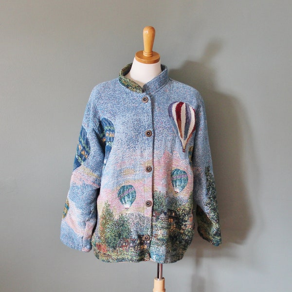 Vintage 90s Hot Air Balloon Tapestry Jacket - Sugar Street Weavers - Women L