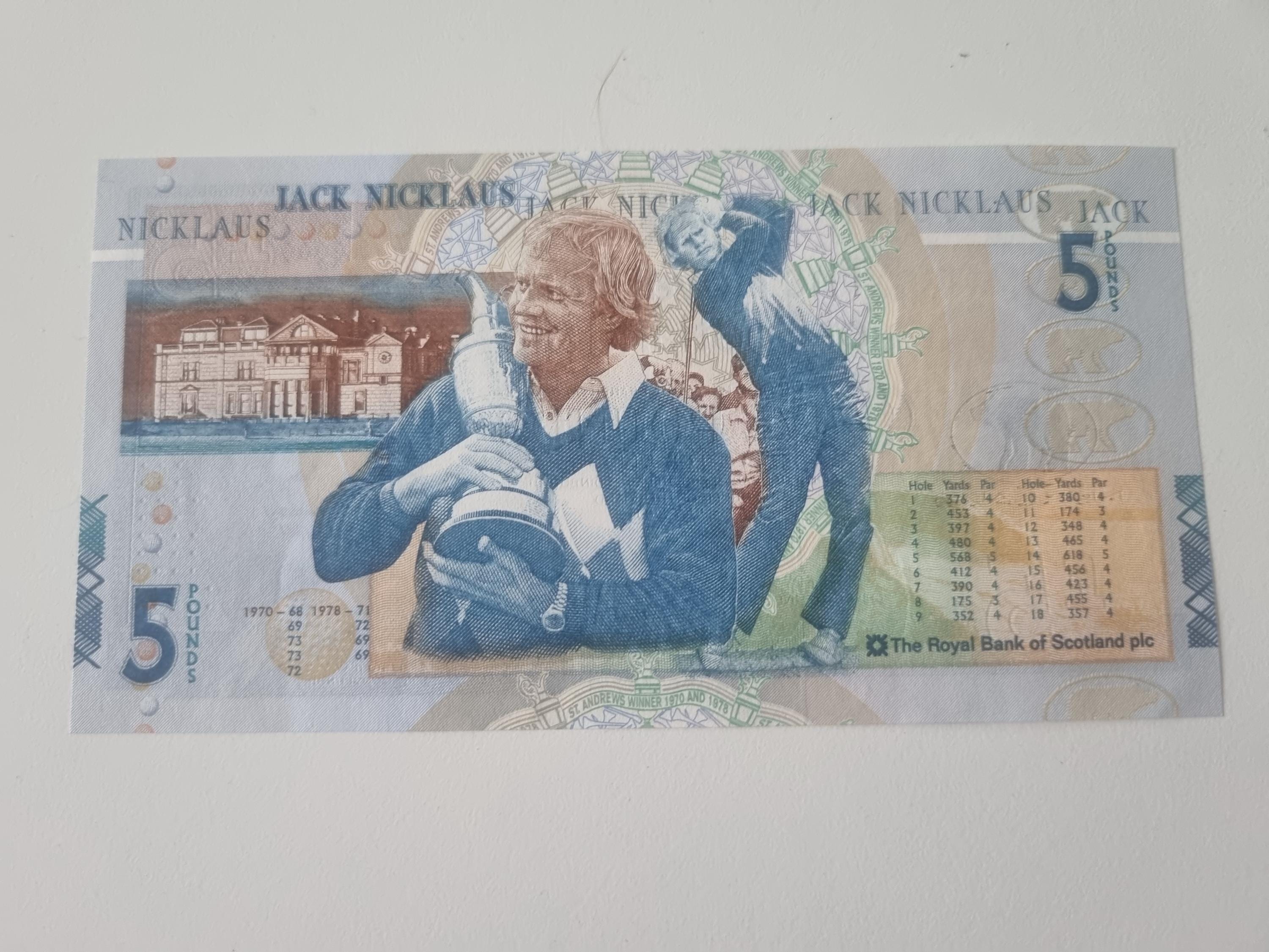 Royal Bank of Scotland Jack Nicklaus Five Pound Commemorative Note –  Uncirculated – Serial JWN0079181 - Etsy UK