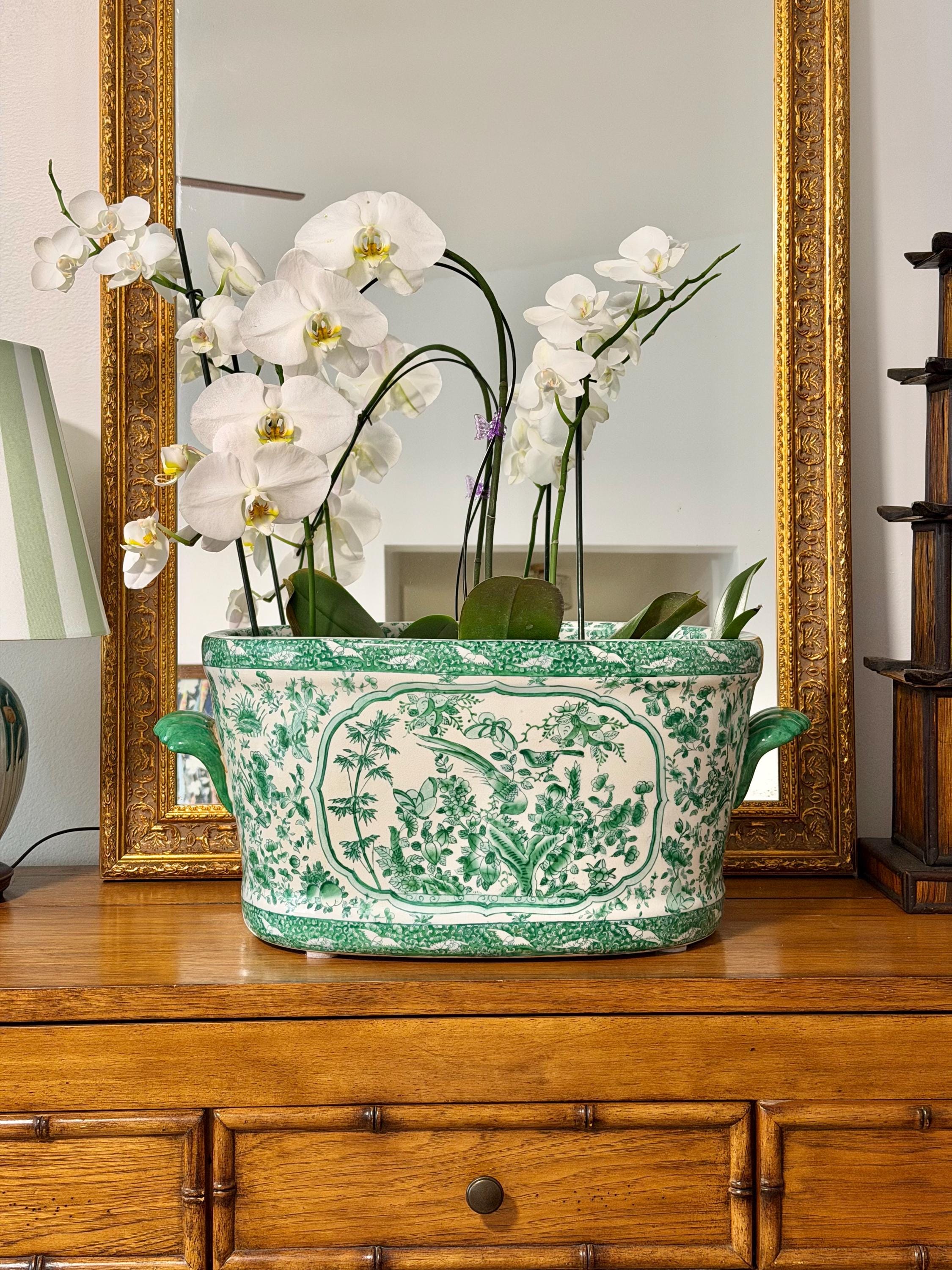 Large Green Chinoiserie Planter - Etsy
