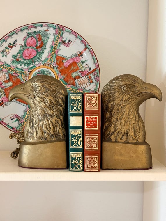 Vintage Brass Eagle Head Bookends – Americana style