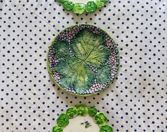 Mottahedeh and Italian Majolica Plate Wall Set – 3 Decorative Grape & Violet Plates