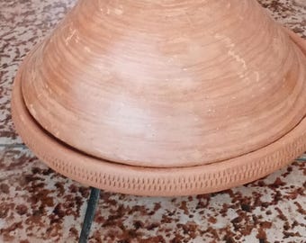 Tajine marocain fait main en argile - Marmite traditionnelle en terre cuite avec couvercle - Ustensiles de cuisine rustiques