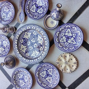 Handcrafted Moroccan Pottery Set: Safi Ceramic Plates, Tagines & Holders