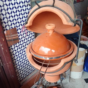 Traditional Moroccan Clay Oven with Tagine Handmade Pottery Art medium