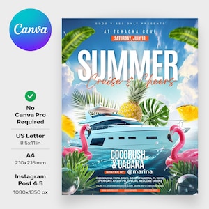 Summer Party Flyer Canva Template | Cruise Party Flyer Template | Yacht Party Flyer Template | Editable Yacht Party Flyer Template