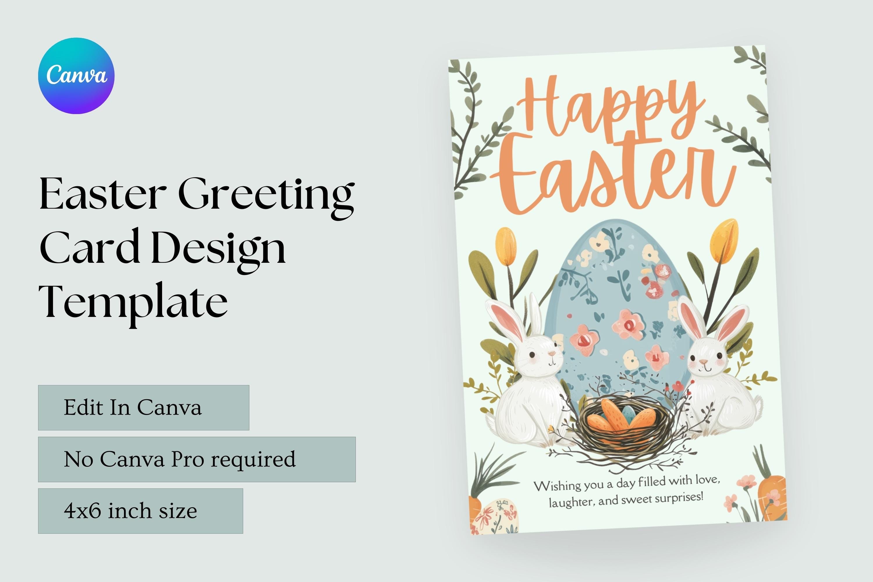 Easter Card Canva Template Cute Happy Easter Template Printable