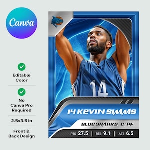 Modelo de cartão de troca de basquete Canva | Modelo de cartão de troca de esportes editável | Modelo de cartão de troca personalizado Canva