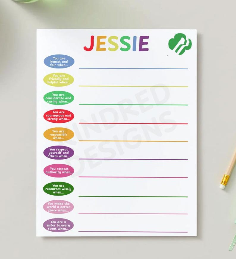 Daisy Girl Scout Law Reflection Sheet - Etsy