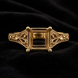 Halvmonterad fyrkantig ring, 925 sterlingsilverring, vintage filigranring, tom ädelstensinfattning, personlig förlovningsring, present till henne