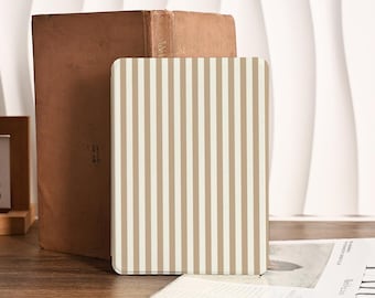 Funda para Kindle Paperwhite con rayas marrón claro, con correa de mano, compatible con Paperwhite (10.ª edición y 2022), ideal para amantes de la lectura.