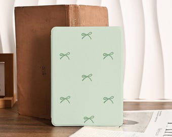 Green Bow Kindle Case With Strap, Custom Kindle Case Paperwhite 12th Gen, Kindle Cases Clear Back Cover