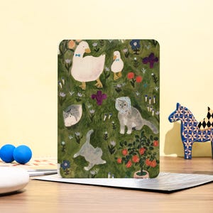 Cute Cat Duck iPad Case with Apple Pencil Holder Cover for iPad 11/10/9 A16 2025 M3 Air 7/6/5th 11&quot; 10.9&quot; 13&quot; 2024 Pro 12.9 Inch M4 M2 Cover