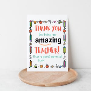 Carte-cadeau Amazon Carte enseignant | Étiquette-cadeau et carte vierge imprimable Merci d'avoir été un professeur extraordinaire