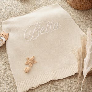 Personalized Baby Blanket: Embroidered Organic Cotton Knit, Newborn Gift