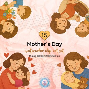 Pacchetto di Clipart per la festa della mamma, Download digitale, Grafica PNG per la festa della mamma, uso personale e commerciale
