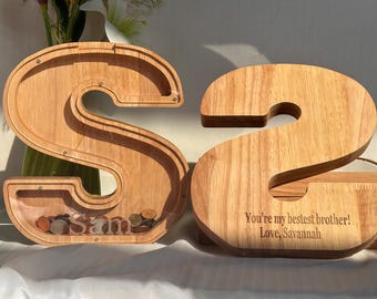 Personalized Large Letter Piggy Bank, Kids Birthday Gift,  Wooden Nursery Decor, Unique Baby Shower Gift, Custom Christmas Gift