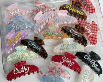 Pinza para el cabello con nombre personalizado: pinza de acetato con diamantes de imitación personalizada