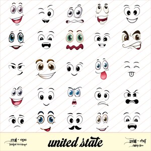 Cartoon Emotion Faces SVG Bundle, Kawaii Face SVG, Cute Funny Face SVG, Emoji face, cartoon face clipart, comic face, png, sylwetka
