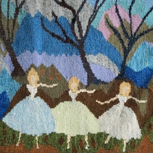 Beautiful Swedish Tapestry with Three Ballet Dancers / Beautiful Home Decoration / Flemish Style Swedish Tapestry Wall Hanging
