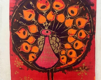 Södahl Denmark Peacock Tapestry: Scandinavian Screen Printed Wall Hanging