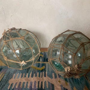 Hand Blown Glass Fishing Float in Old Net - Nautical Decor