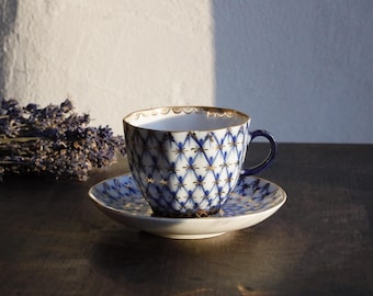 Vintage Lomonosov Imperial Porcelain Cobalt Net Tea Trio - Etsy