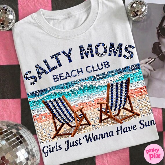 Rhinestone Salty Moms Beach Club PNG: Bling Sparkle Crystal Mosaic Coastal Summer Sublimation Design