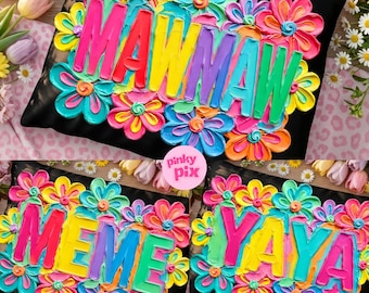 Mawmaw Meme Yaya PNG-paket: Blommiga färgglada penseldragsdesigner för mors dag, digital nedladdning