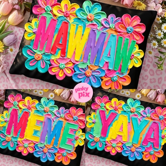 Mawmaw Meme Yaya PNG Bundle: Floral Colorful Brushstroke Mothers Day Designs, Digital Download