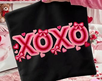 Faux Yarn XOXO PNG Valentine Crochet Text with Bows and Hearts, Trending Digital Download