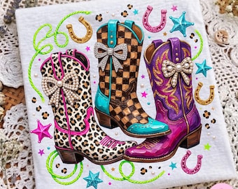 Cowgirl Boots PNG: Western Rodeo Country Leopard Cowboy Horseshoe Design, Digital Download
