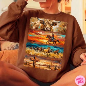 Western Cowboy PNG: Brushstroke Horse Longhorn Cross Sublimation Design, Trending Digital Download image 8