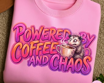 Coffee Chaos PNG: Funny Brushstroke Opossum Sublimation Design, Trending Digital Download