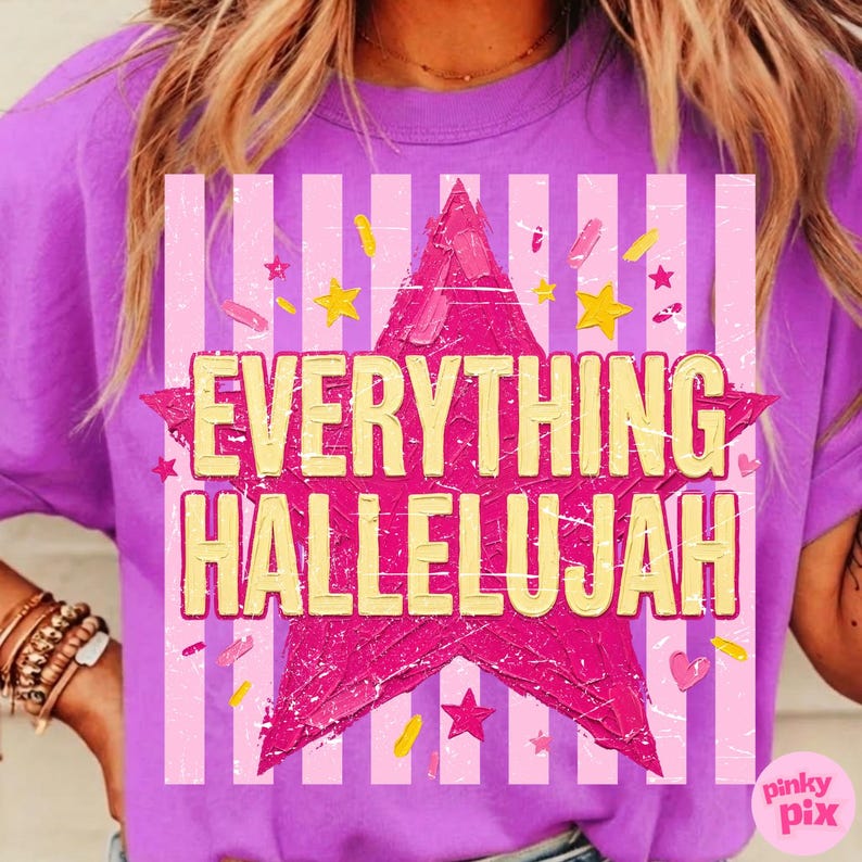 Allt Hallelujah PNG: Retro randig kristen tro Girly Star Grunge Sassy sublimering, digital nedladdning bild 8