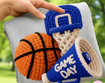 Faux Yarn Game Day Basketball PNG: Royal Blue Crochet Sports Sublimation Design, Knitting Digital Download