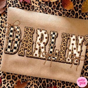 Western Darlin PNG: Leopard Print Brushstroke Cowgirl Rope Checkered Polka Dot Sublimation Design