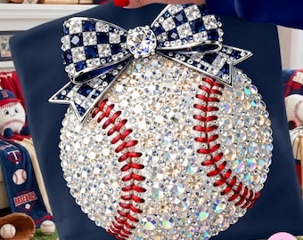 Baseball Bow PNG: Rhinestone Bling Sparkle Sports Ball Sublimation Design, Trending Digital Download